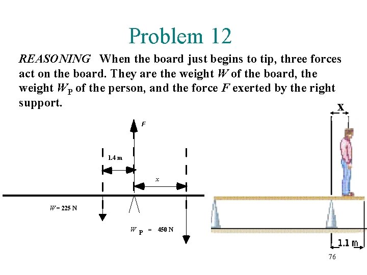 Problem 12 REASONING When the board just begins to tip, three forces act on