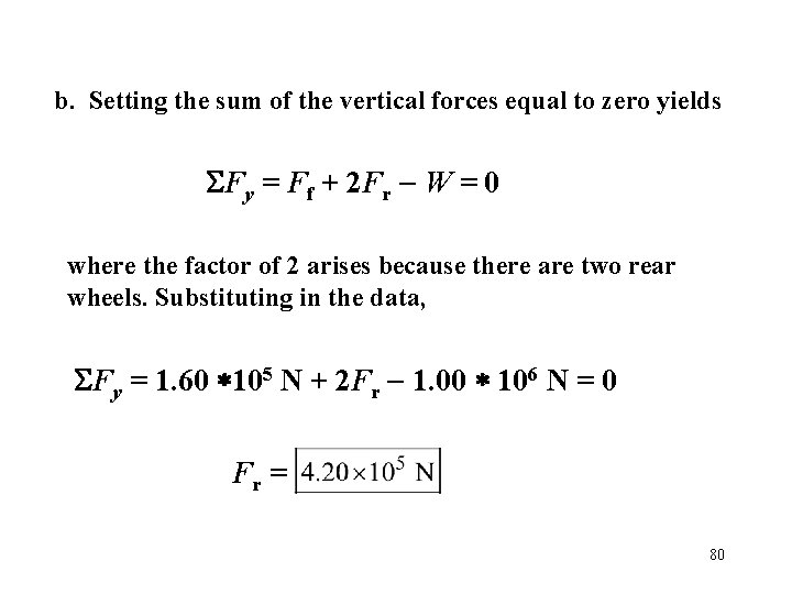 b. Setting the sum of the vertical forces equal to zero yields SFy =
