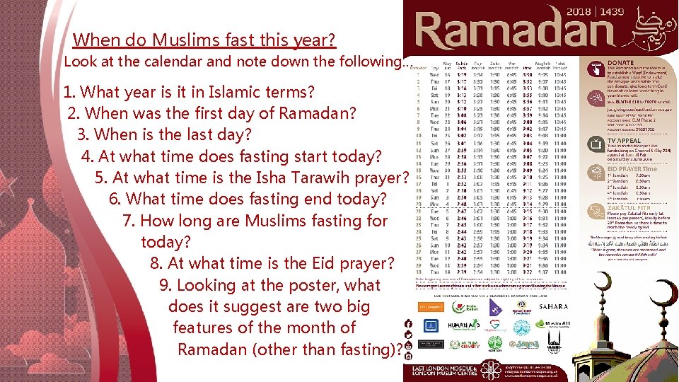 When do Muslims fast this year? Look at the calendar and note down the
