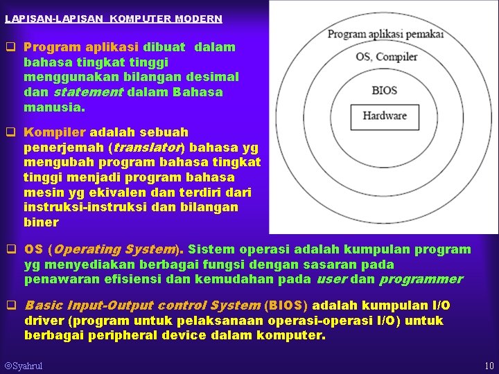 LAPISAN-LAPISAN KOMPUTER MODERN q Program aplikasi dibuat dalam bahasa tingkat tinggi menggunakan bilangan desimal