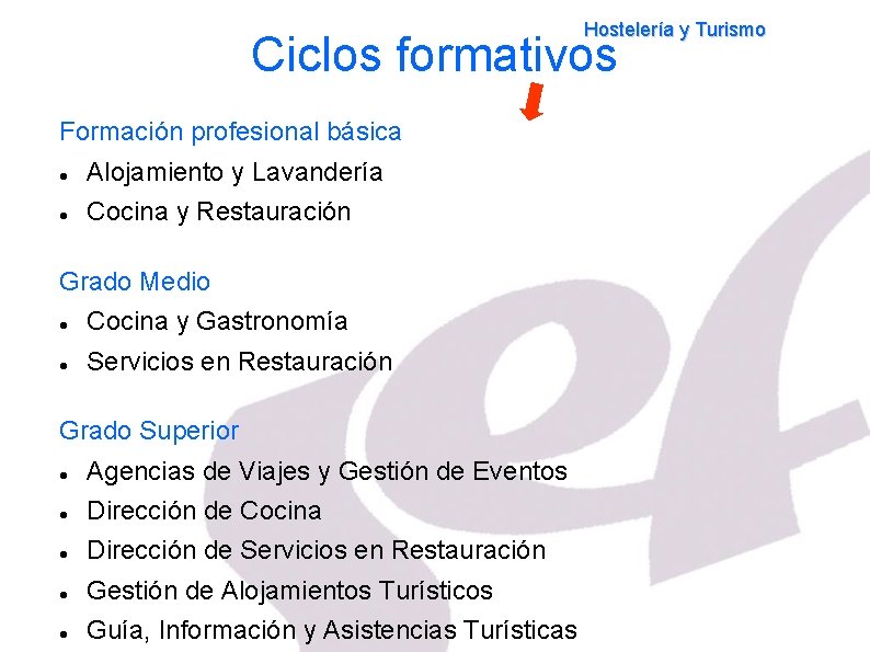 Hostelería y Turismo Ciclos formativos Formación profesional básica Alojamiento y Lavandería Cocina y Restauración