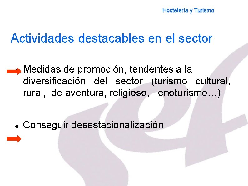 Hostelería y Turismo Actividades destacables en el sector Medidas de promoción, tendentes a la