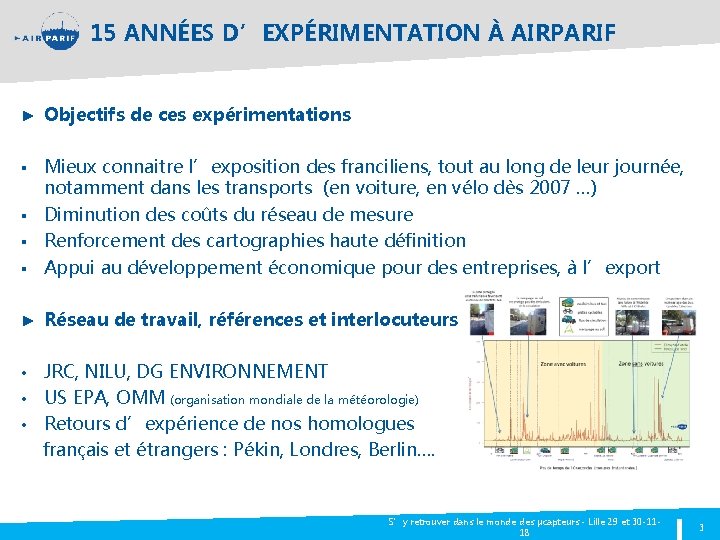 15 ANNÉES D’EXPÉRIMENTATION À AIRPARIF ► Objectifs de ces expérimentations Mieux connaitre l’exposition des