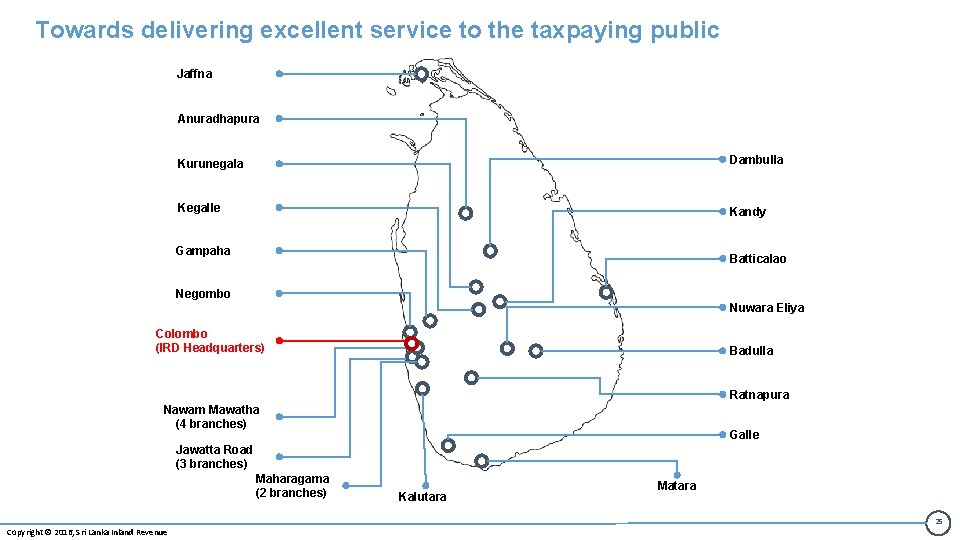 Towards delivering excellent service to the taxpaying public Jaffna Anuradhapura Kurunegala Dambulla Kegalle Kandy