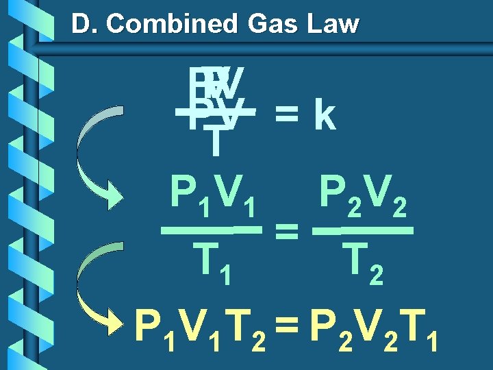 D. Combined Gas Law P V PV PV = k T P 1 V