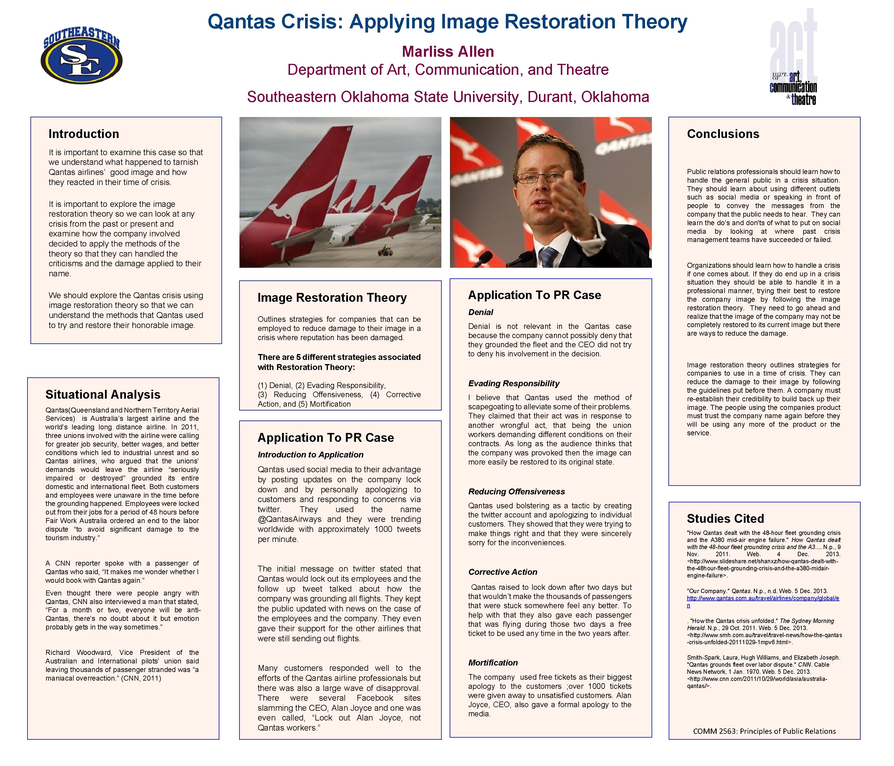 Qantas Crisis: Applying Image Restoration Theory Marliss Allen Department of Art, Communication, and Theatre