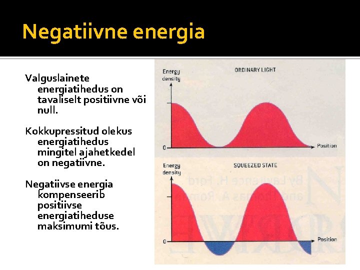 Negatiivne energia Valguslainete energiatihedus on tavaliselt positiivne või null. Kokkupressitud olekus energiatihedus mingitel ajahetkedel