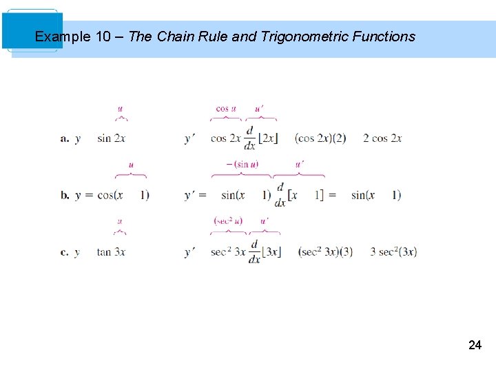 Example 10 – The Chain Rule and Trigonometric Functions 24 Example 10 – The Chain Rule and Trigonometric Functions 24