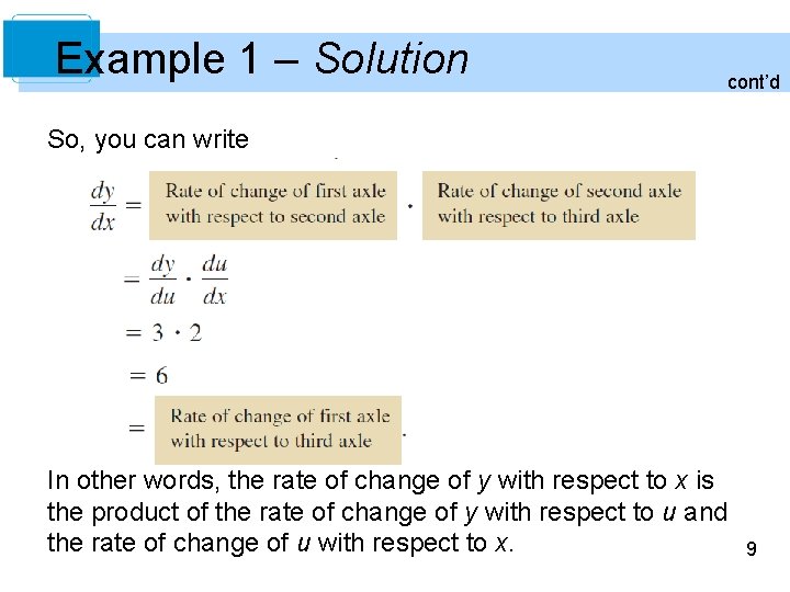 Example 1 – Solution cont’d So, you can write In other words, the rate Example 1 – Solution cont’d So, you can write In other words, the rate