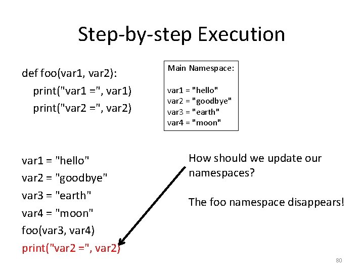 Step-by-step Execution def foo(var 1, var 2): print("var 1 =", var 1) print("var 2