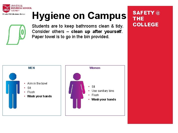 Hygiene on Campus Students are to keep bathrooms clean & tidy. Consider others –