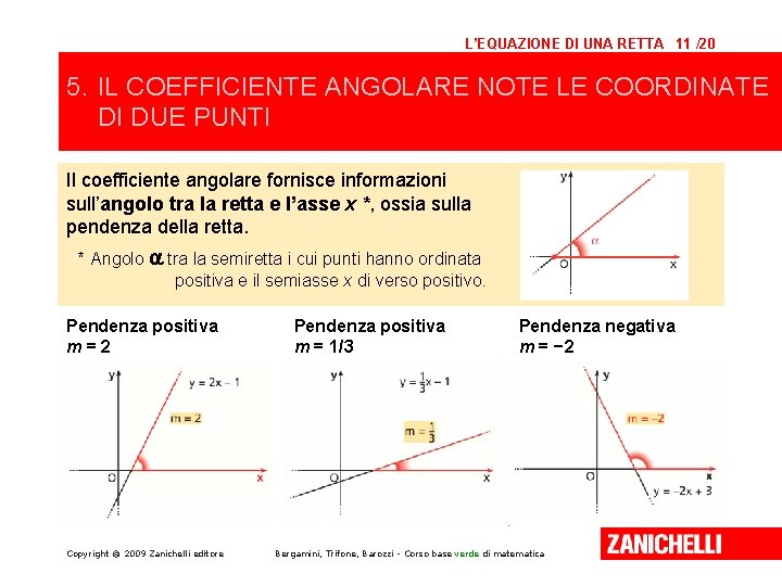 L’EQUAZIONE DI UNA RETTA 11 /20 5. IL COEFFICIENTE ANGOLARE NOTE LE COORDINATE DI