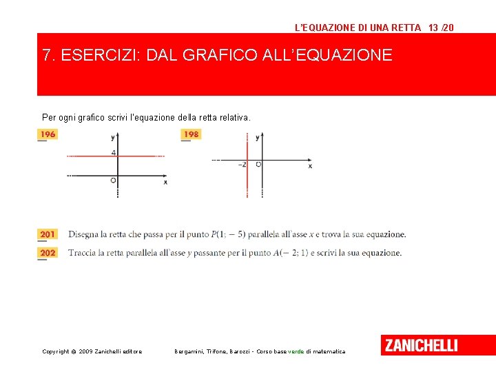 L’EQUAZIONE DI UNA RETTA 13 /20 7. ESERCIZI: DAL GRAFICO ALL’EQUAZIONE Per ogni grafico