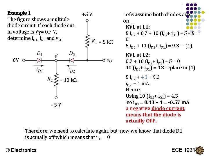 Example 1 The figure shows a multiple diode circuit. If each diode cutin voltage