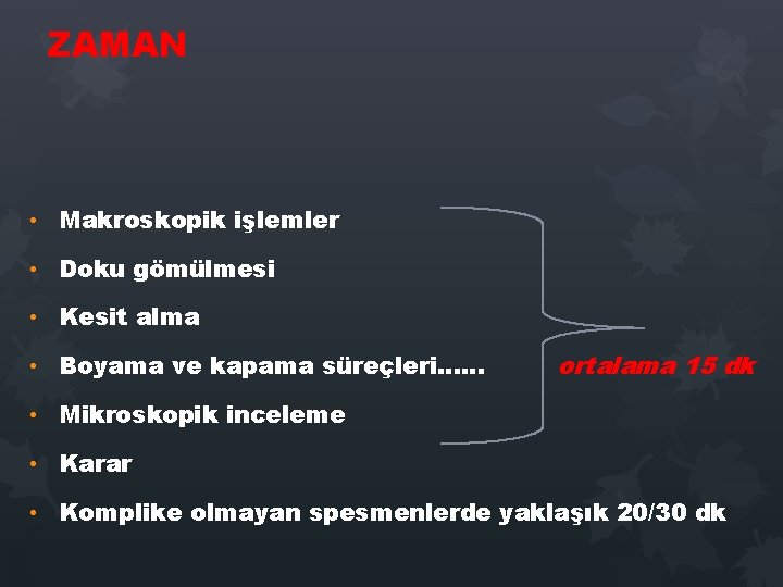 ZAMAN • Makroskopik işlemler • Doku gömülmesi • Kesit alma • Boyama ve kapama ZAMAN • Makroskopik işlemler • Doku gömülmesi • Kesit alma • Boyama ve kapama