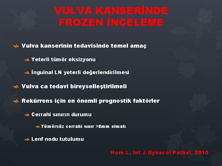 VULVA KANSERİNDE FROZEN İNCELEME Vulva kanserinin tedavisinde temel amaç Yeterli tümör eksizyonu İnguinal LN VULVA KANSERİNDE FROZEN İNCELEME Vulva kanserinin tedavisinde temel amaç Yeterli tümör eksizyonu İnguinal LN