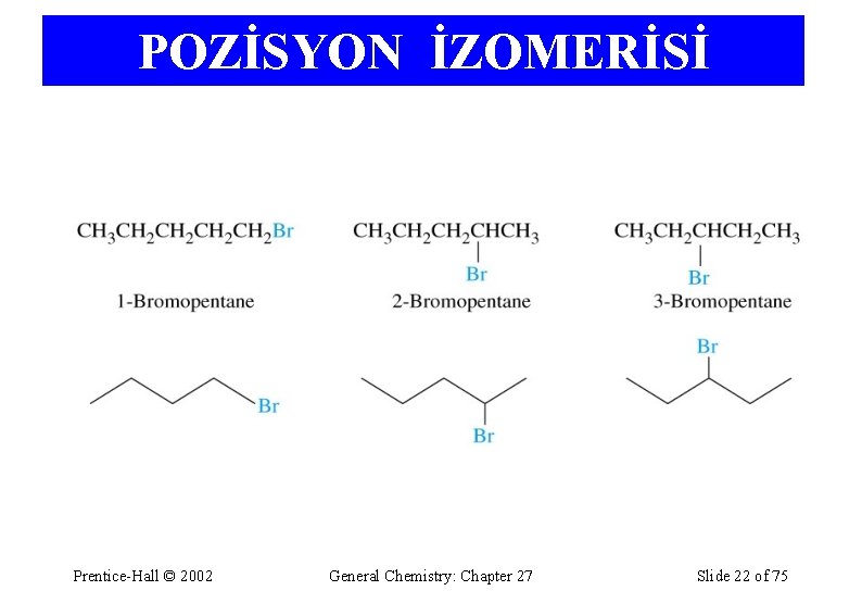 POZİSYON İZOMERİSİ Prentice-Hall © 2002 General Chemistry: Chapter 27 Slide 22 of 75 
