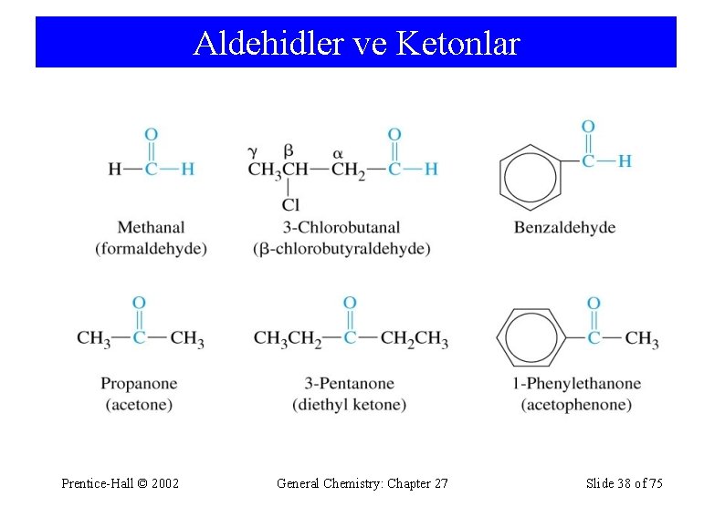 Aldehidler ve Ketonlar Prentice-Hall © 2002 General Chemistry: Chapter 27 Slide 38 of 75