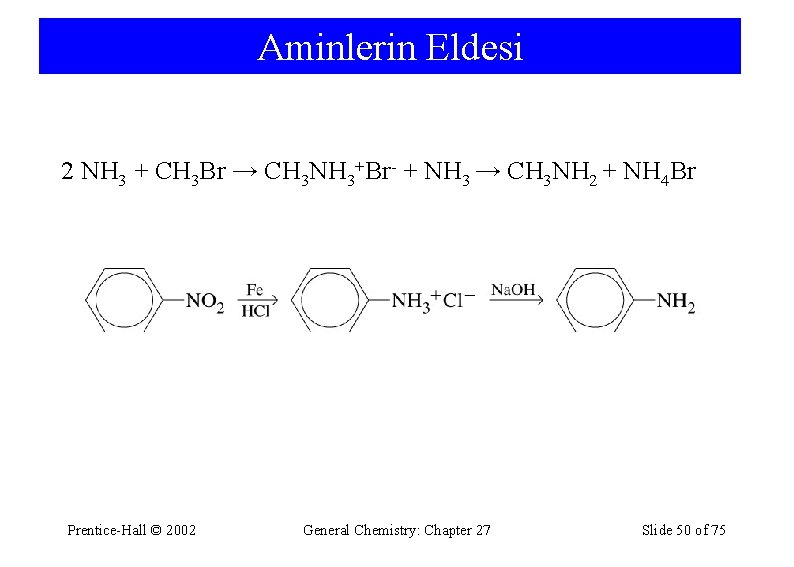 Aminlerin Eldesi 2 NH 3 + CH 3 Br → CH 3 NH 3+Br-