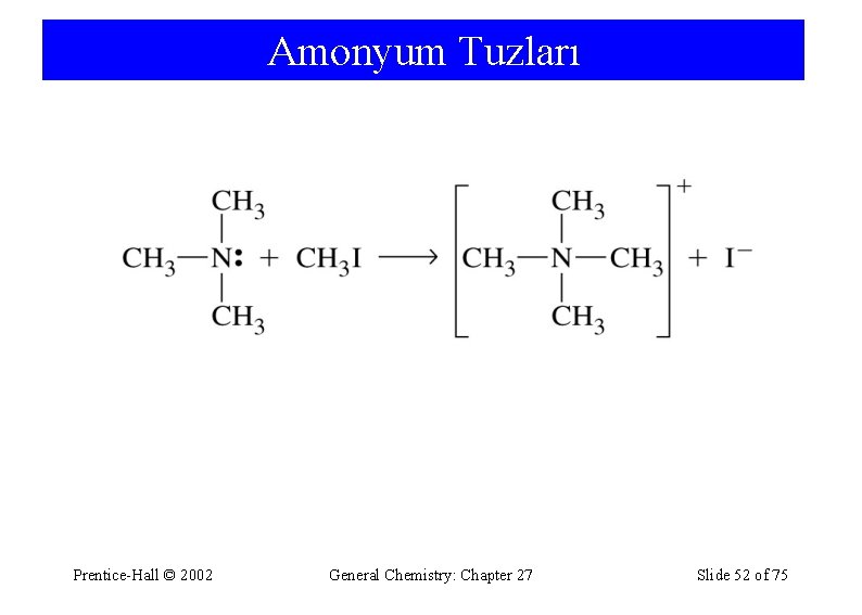 Amonyum Tuzları Prentice-Hall © 2002 General Chemistry: Chapter 27 Slide 52 of 75 