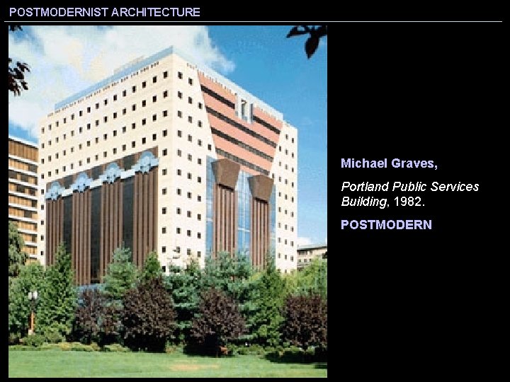 POSTMODERNIST ARCHITECTURE Michael Graves, Portland Public Services Building, 1982. POSTMODERN 