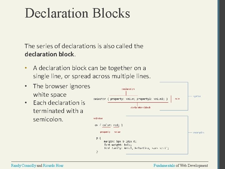 Declaration Blocks The series of declarations is also called the declaration block. • A