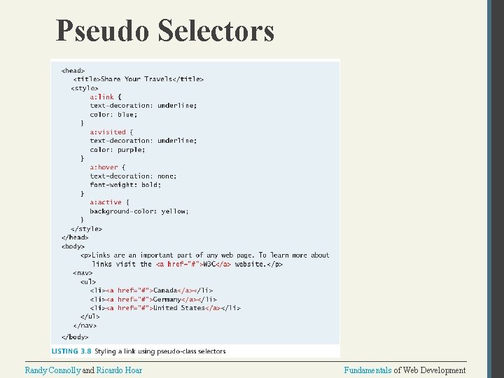 Pseudo Selectors Randy Connolly and Ricardo Hoar Fundamentals of Web Development 