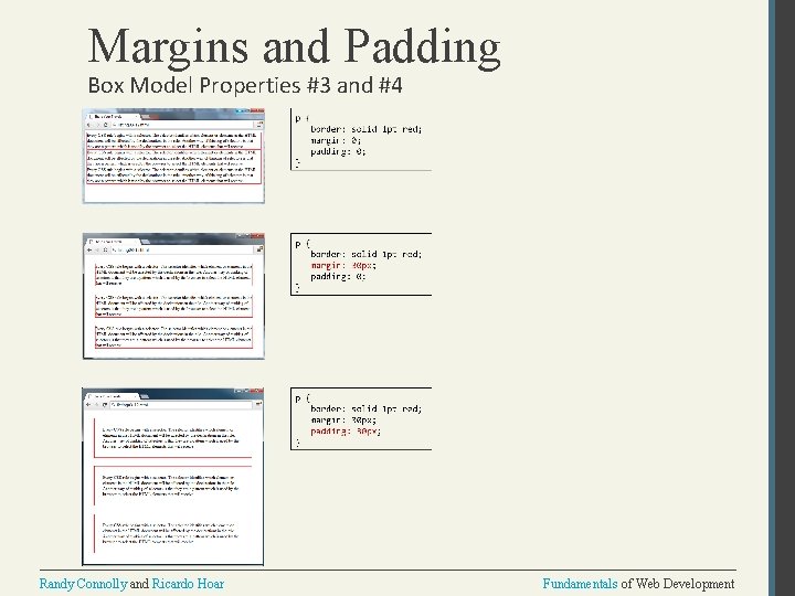 Margins and Padding Box Model Properties #3 and #4 Randy Connolly and Ricardo Hoar