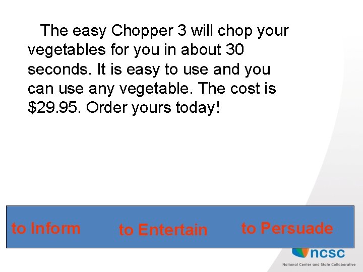 The easy Chopper 3 will chop your vegetables for you in about 30 seconds.