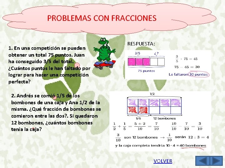 PROBLEMAS CON FRACCIONES 1. En una competición se pueden obtener un total 75 puntos.