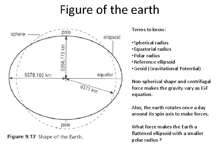 Figure of the earth Terms to know: • Spherical radius • Equatorial radius • Figure of the earth Terms to know: • Spherical radius • Equatorial radius •
