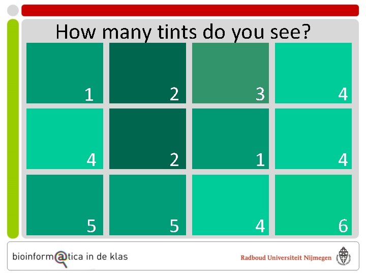 How many tints do you see? 1 2 3 4 4 2 1 4