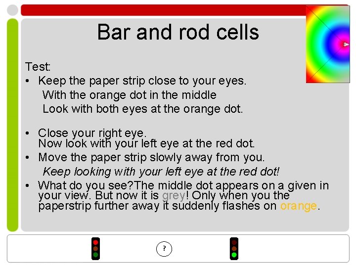 Bar and rod cells Test: • Keep the paper strip close to your eyes.