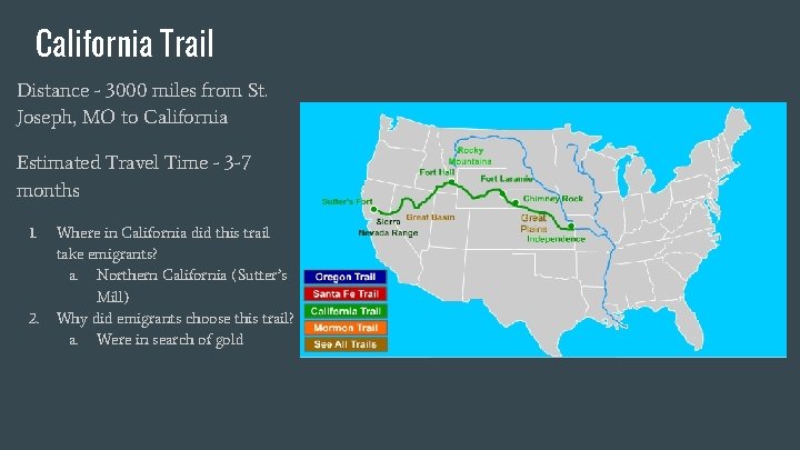 California Trail Distance - 3000 miles from St. Joseph, MO to California Estimated Travel