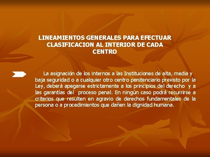 LINEAMIENTOS GENERALES PARA EFECTUAR CLASIFICACION AL INTERIOR DE CADA CENTRO La asignación de los