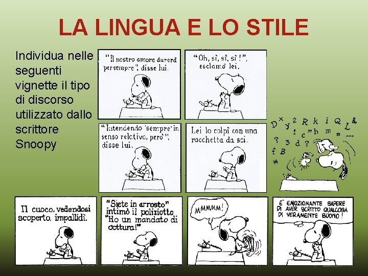 LA LINGUA E LO STILE Individua nelle seguenti vignette il tipo di discorso utilizzato LA LINGUA E LO STILE Individua nelle seguenti vignette il tipo di discorso utilizzato