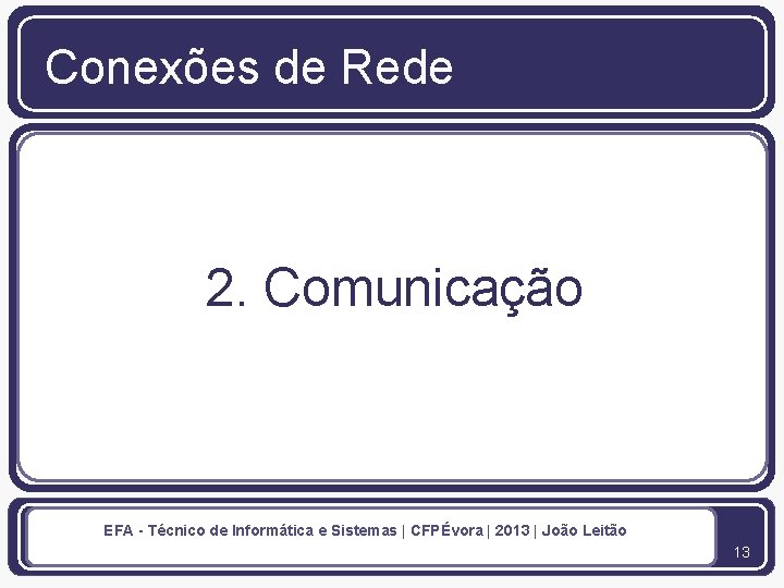 Conexões de Rede 2. Comunicação EFA - Técnico de Informática e Sistemas | CFPÉvora