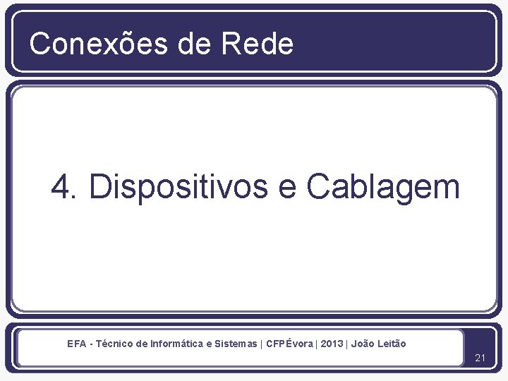 Conexões de Rede 4. Dispositivos e Cablagem EFA - Técnico de Informática e Sistemas