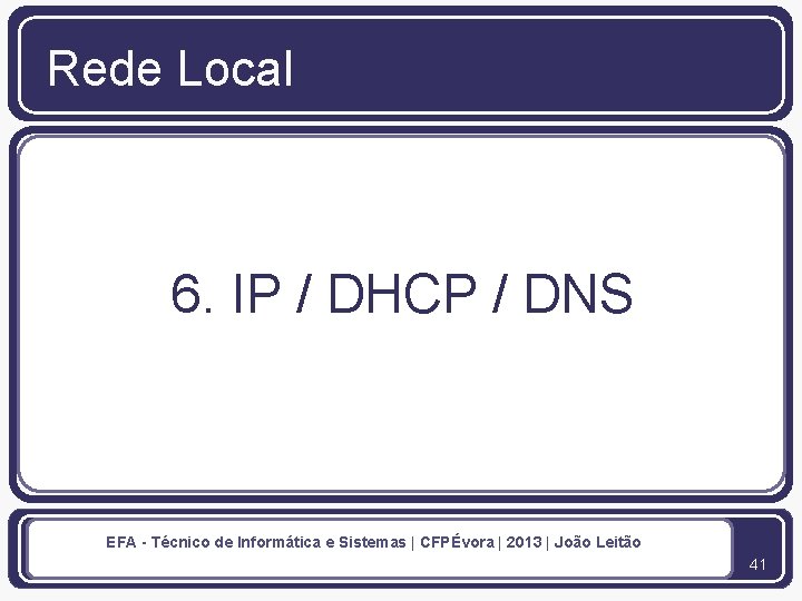 Rede Local 6. IP / DHCP / DNS EFA - Técnico de Informática e