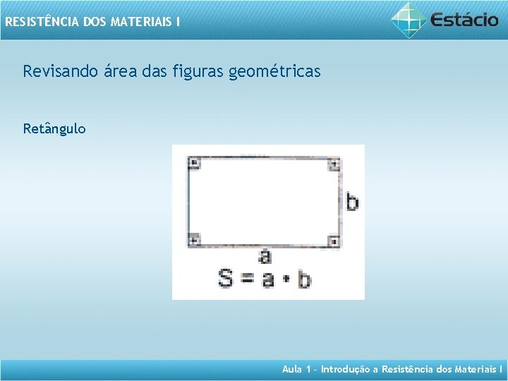 RESISTÊNCIA DOS MATERIAIS I Revisando área das figuras geométricas Retângulo Aula 1 – Introdução