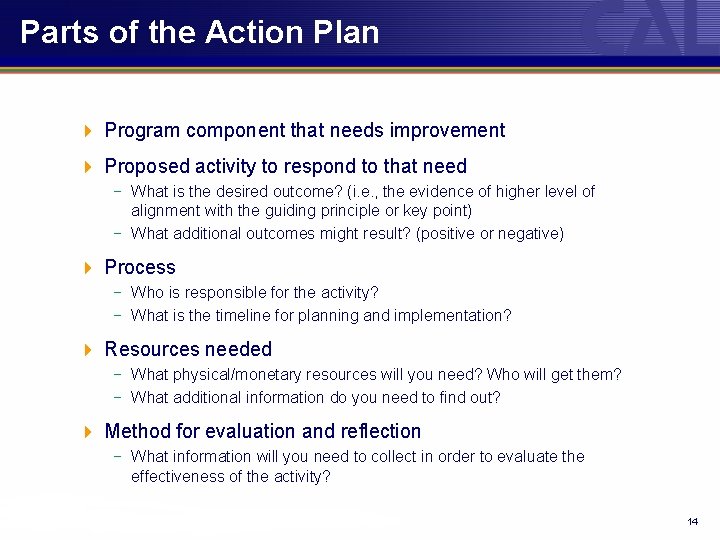 Parts of the Action Plan 4 Program component that needs improvement 4 Proposed activity