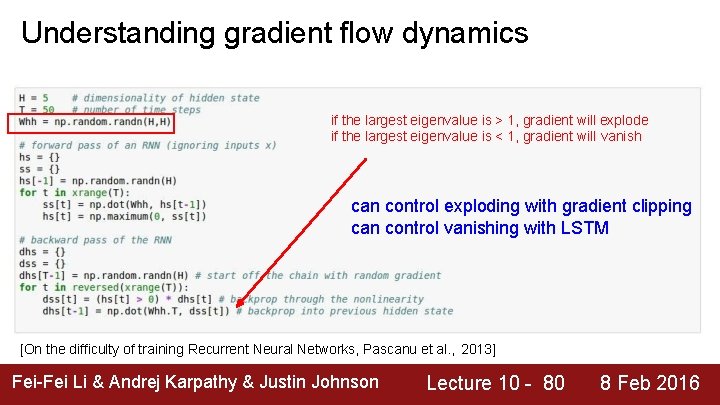 Understanding gradient flow dynamics if the largest eigenvalue is > 1, gradient will explode