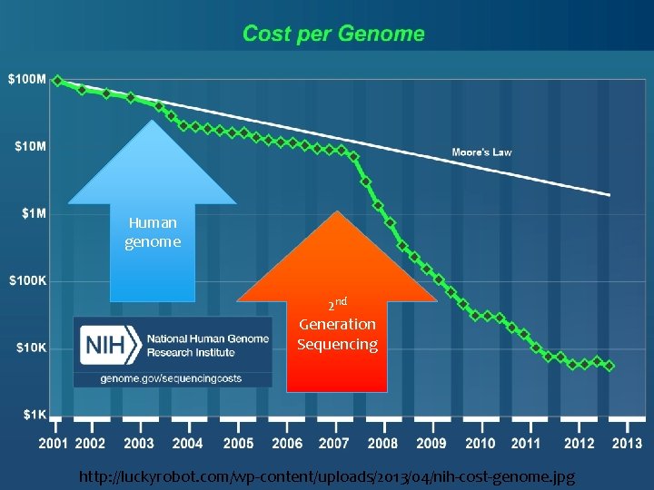 Human genome 2 nd Generation Sequencing http: //luckyrobot. com/wp-content/uploads/2013/04/nih-cost-genome. jpg 