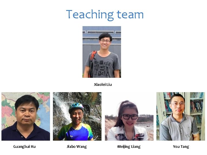 Teaching team Xiaolei Liu Guanghui Hu Jiabo Wang Meijing Liang You Tang 