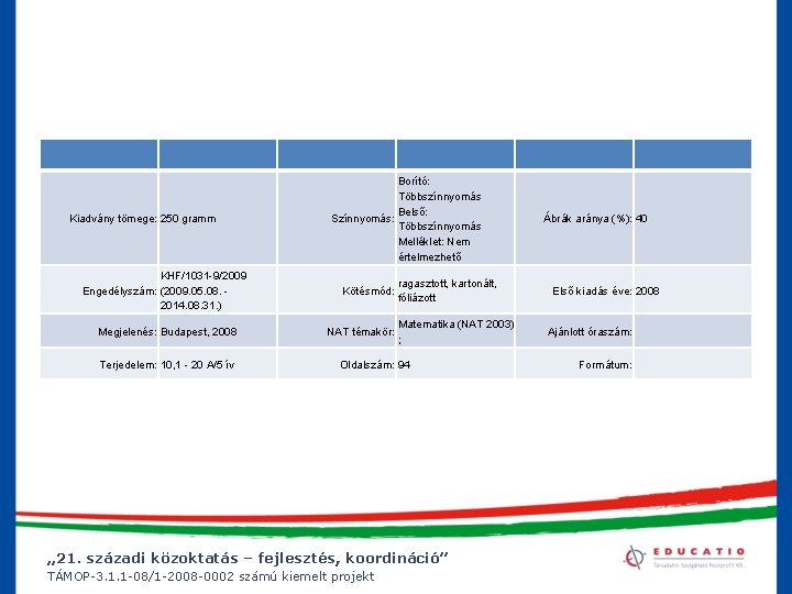 Kiadvány tömege: 250 gramm KHF/1031 -9/2009 Engedélyszám: (2009. 05. 08. - 2014. 08. 31.