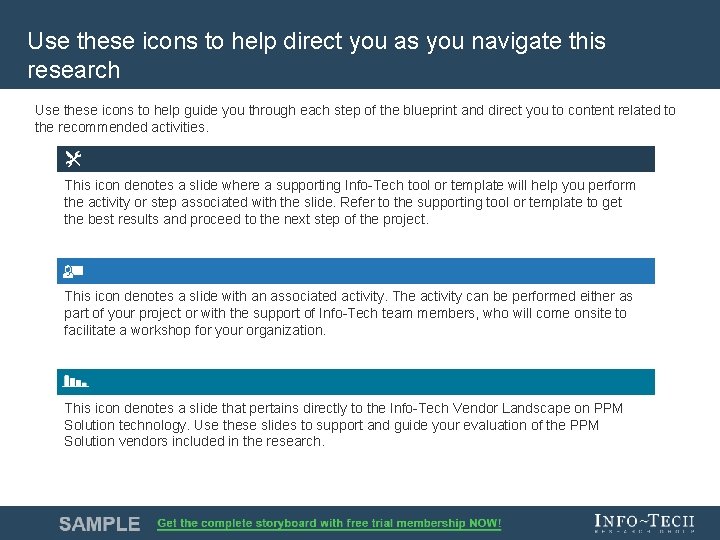 Use these icons to help direct you as you navigate this research Use these
