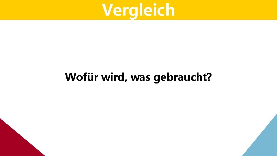 Vergleich Wofür wird, was gebraucht? Vergleich Wofür wird, was gebraucht?