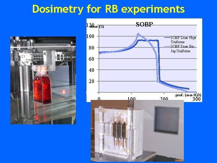 Dosimetry for RB experiments SOBP 120 dose (%) 100 SOBP Dose Phys Uniforme SOBP