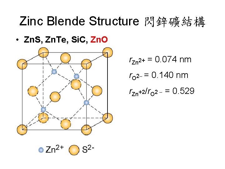 Zinc Blende Structure 閃鋅礦結構 • Zn. S, Zn. Te, Si. C, Zn. O r.