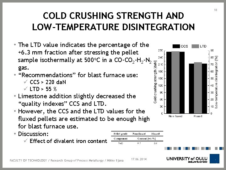 COLD CRUSHING STRENGTH AND LOW-TEMPERATURE DISINTEGRATION • The LTD value indicates the percentage of